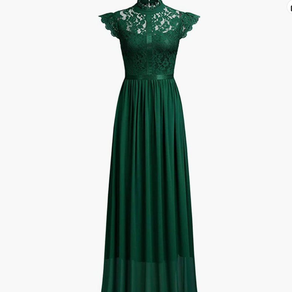 Emerald Lace High Neck Formal Gown Size M